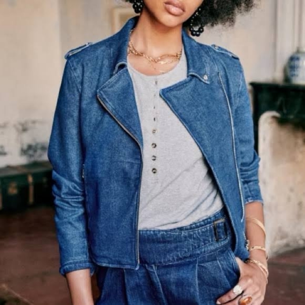 Sezane Zig Denim Jacket size 34